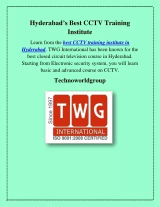 Hyderabad’s Best CCTV Training Institute, technoworldgroup.com