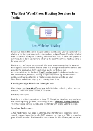 The Best WordPress Hosting Services in India