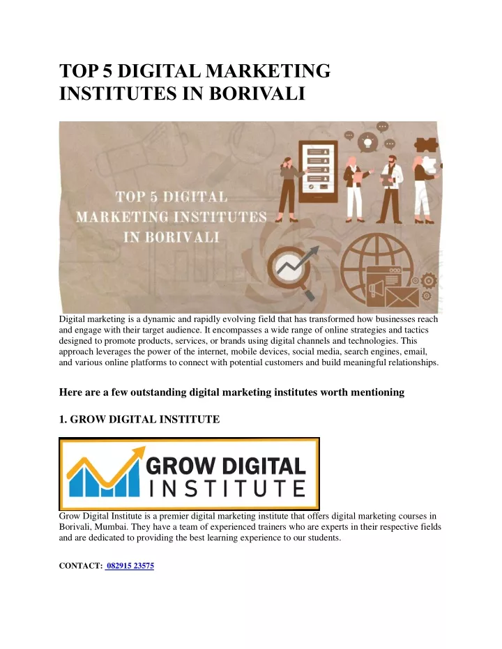 top 5 digital marketing institutes in borivali