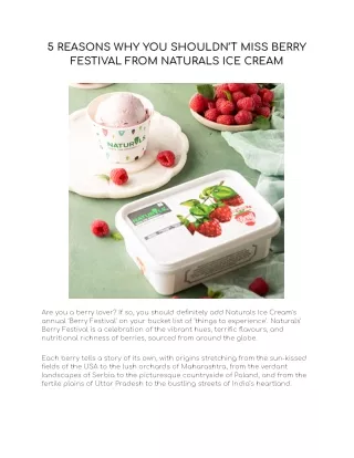 5 REASONS WHY YOU SHOULDN’T MISS BERRY FESTIVAL FROM NATURALS ICE CREAM