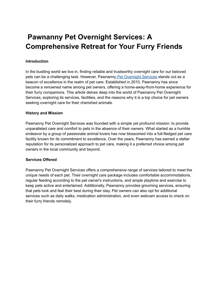 pawnanny pet overnight services a comprehensive