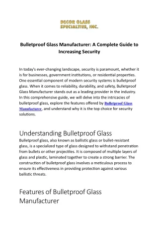 Bulletproof Glass Manufacturer - A Complete Guide to Increasing Security