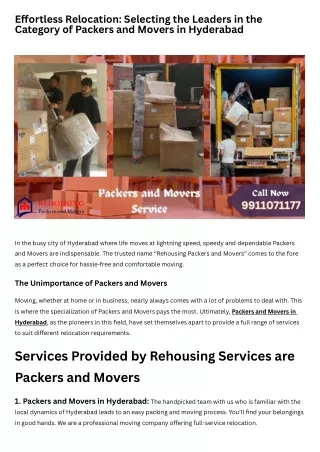 Effortless Relocation Selecting the Leaders in the Category of Packers and Movers in Hyderabad