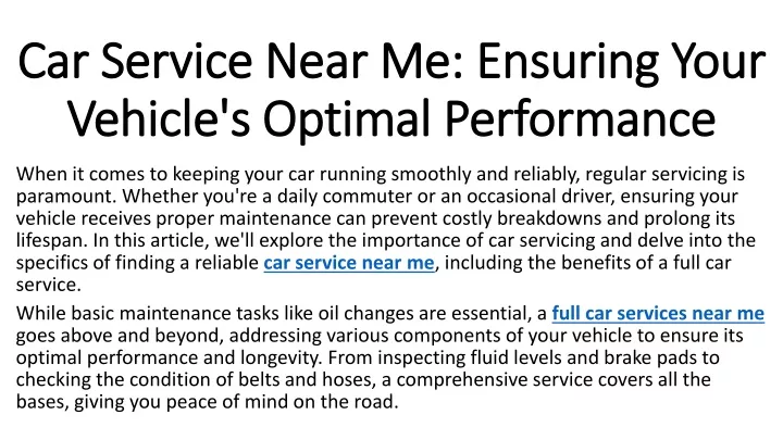 car service near me ensuring your vehicle s optimal performance