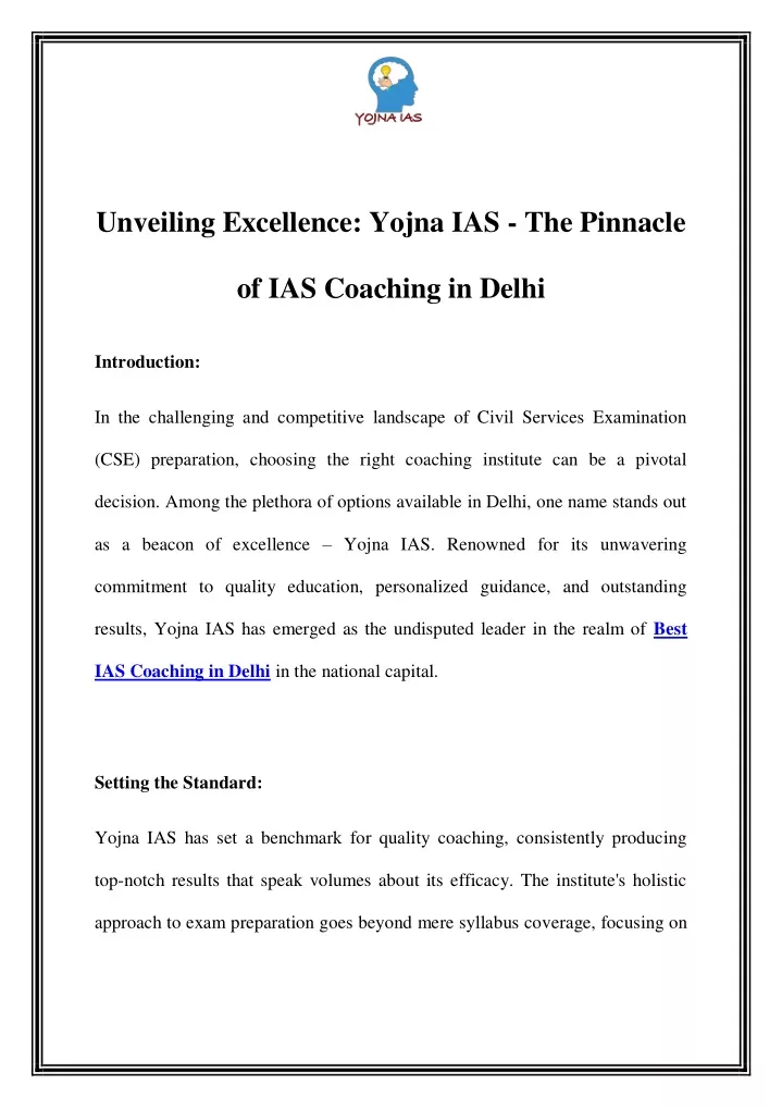 unveiling excellence yojna ias the pinnacle