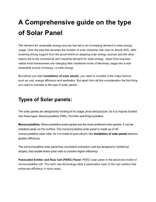 A Comprehensive guide on the type of Solar Panel