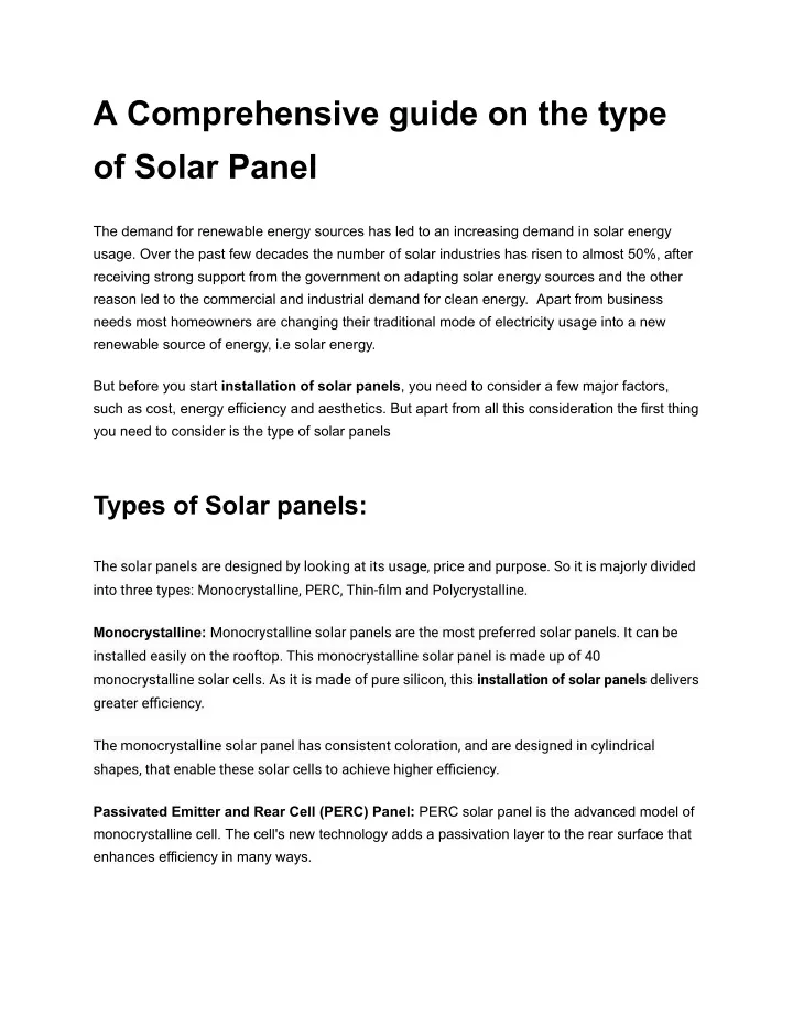 a comprehensive guide on the type of solar panel