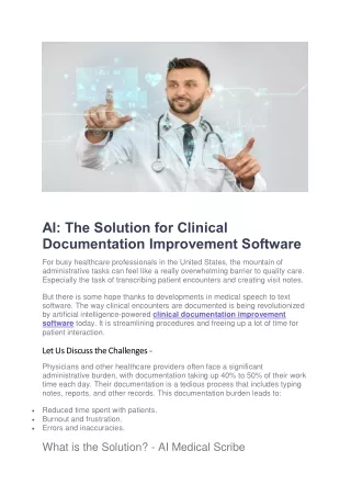 AI The Solution for Clinical Documentation Improvement Software