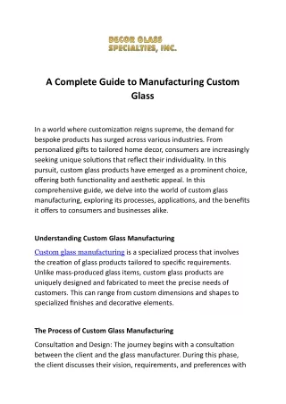A Complete Guide to Manufacturing Custom Glass