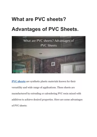 What are PVC sheets? Advantages of PVC Sheets.