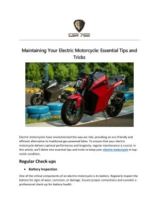 Maintaining Your Electric Motorcycle: Essential Tips and Tricks