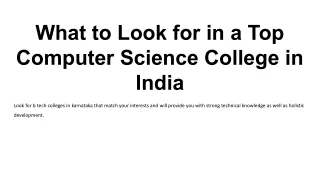 What to Look for in a Top Computer Science College in India