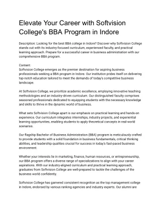 Elevate Your Career with Softvision College's BBA Program in Indore