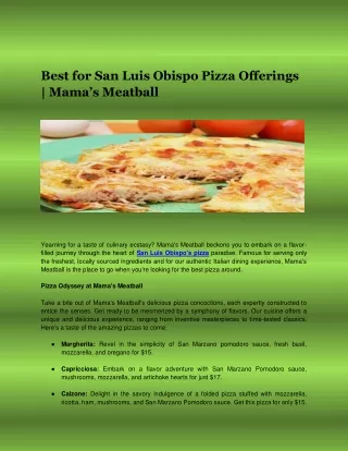 Best for San Luis Obispo Pizza Offerings Mama’s Meatball