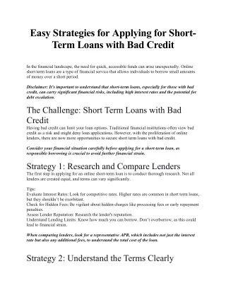 Easy Strategies for Applying for Short Term Loans with Bad Credit