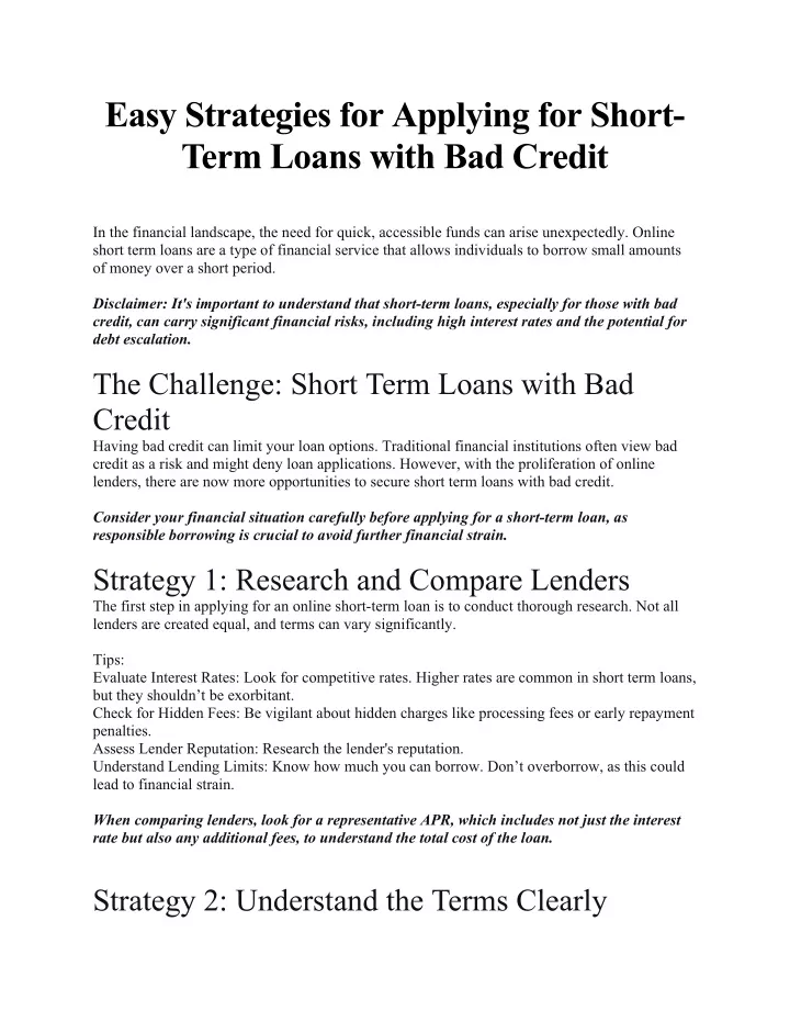 easy strategies for applying for short term loans