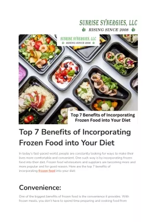 Top 7 Benefits of Incorporating Frozen Food into Your Diet