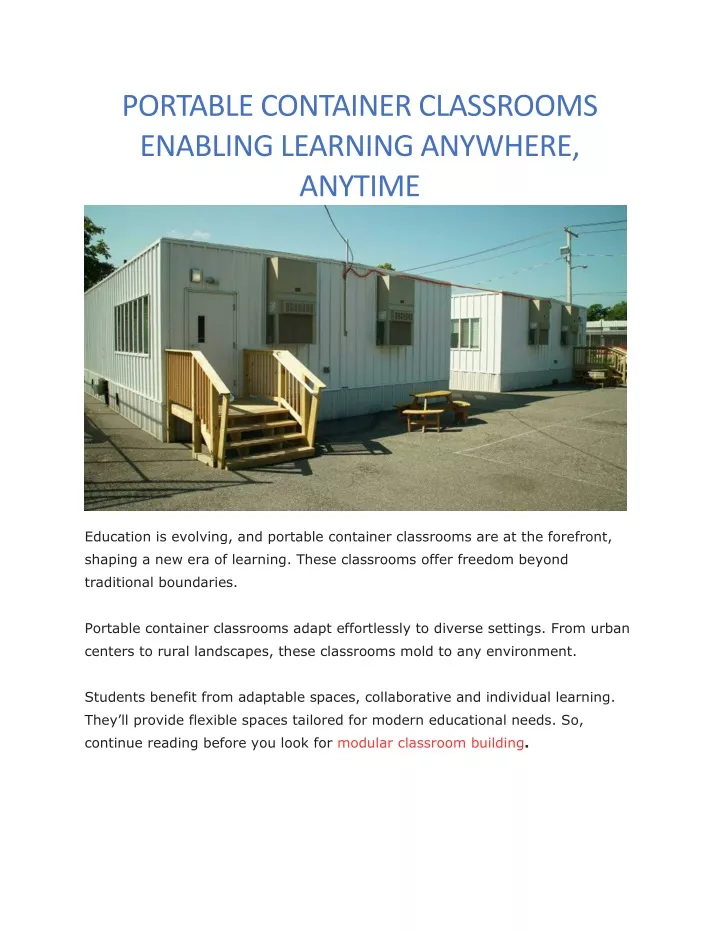 portable container classrooms enabling learning