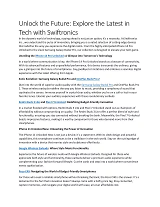 Explore the Latest in Tech with Swiftronics