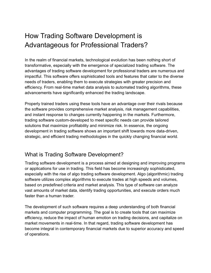 how trading software development is advantageous