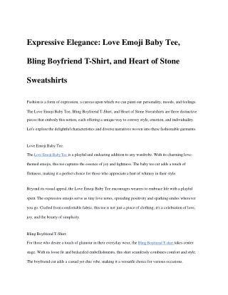 Expressive Elegance-Love Emoji Baby Tee, Bling Boyfriend T-Shirt, and Heart of Stone Sweatshirts