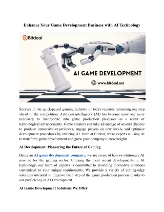 Enhance Your Game Development Business with AI Technology
