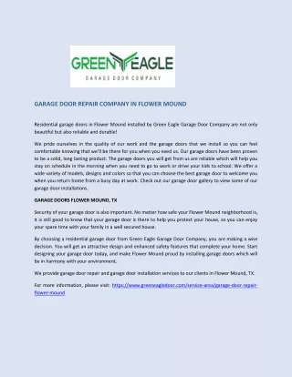 Green Eagle Garage Door Company Installed Residential Garage Doors in Flower Mound, Texas