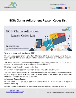 EOB- Claims Adjustment Reason Codes List