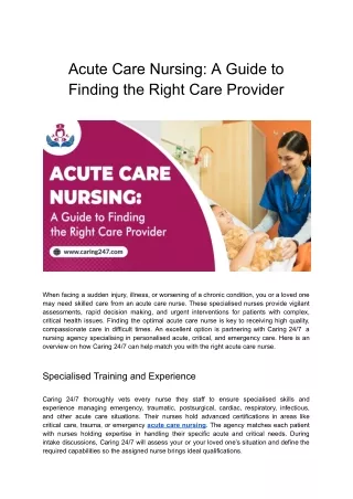 Acute Care Nursing: Navigating the Path to Your Ideal Provider