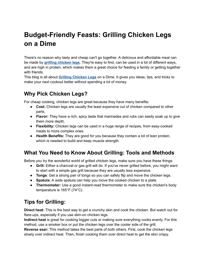 budget friendly feasts grilling chicken legs