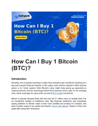 How Can I Buy 1 Bitcoin (BTC)_