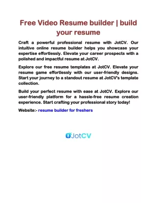 Free Video Resume builder | build your resume