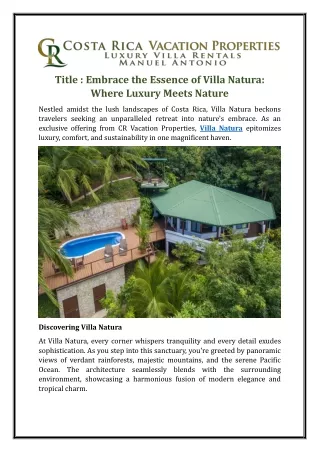 Embrace the Essence of Villa Natura: Where Luxury Meets Nature