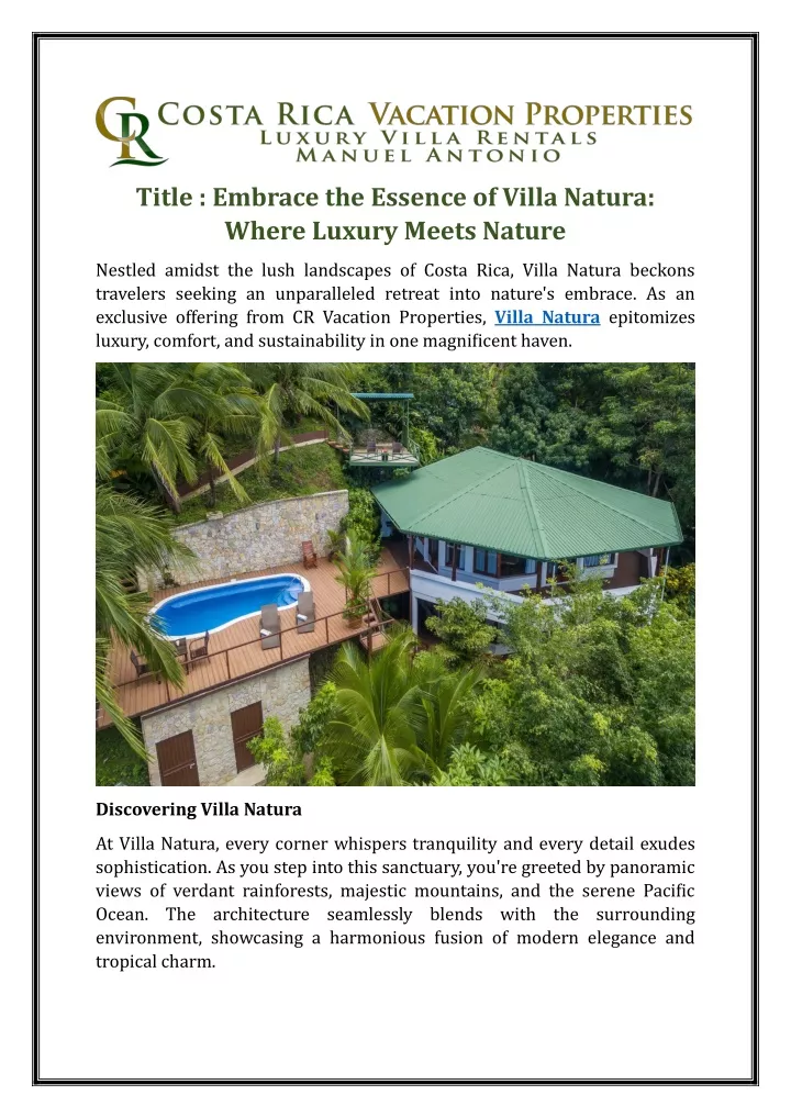 title embrace the essence of villa natura where