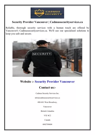 Security Provider Vancouver  Cadmussecurityservices.ca