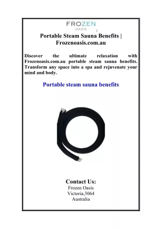 Portable Steam Sauna Benefits  Frozenoasis.com.au