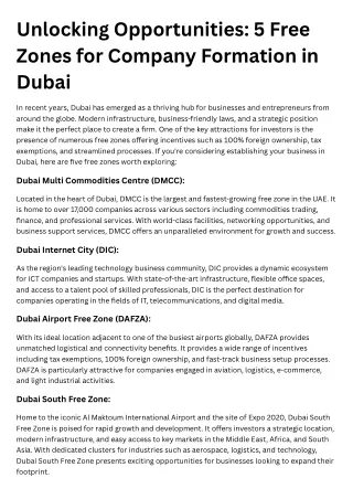 Unlocking Opportunities 5 Free Zones for Company Formation in Dubai