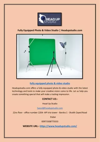 Fully Equipped Photo & Video Studio | Headupstudio.com