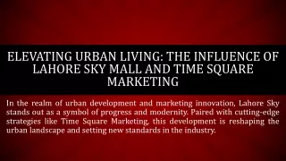 Elevating Urban Living The Influence of Lahore Sky Mall and Time Square Marketing