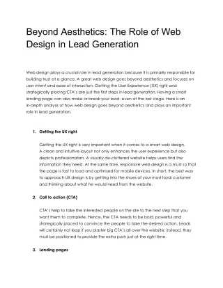 Beyond Aesthetics: The Role of Web Design in Lead Generation