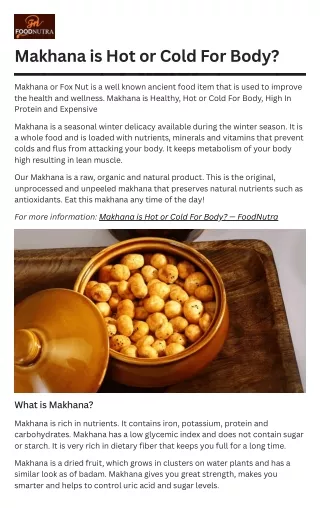 Makhana is Hot or Cold For Body?