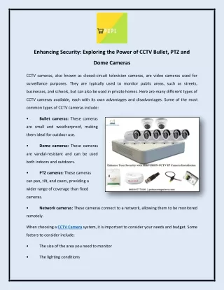 Enhancing Security: Exploring the Power of CCTV Bullet, PTZ and Dome Cameras