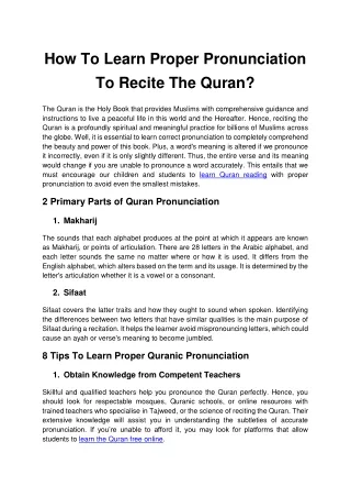 How to learn proper pronunciation to recite the Quran
