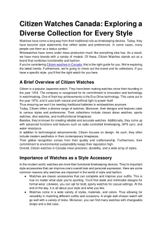 Citizen Watches Canada Exploring a Diverse Collection for Every Style