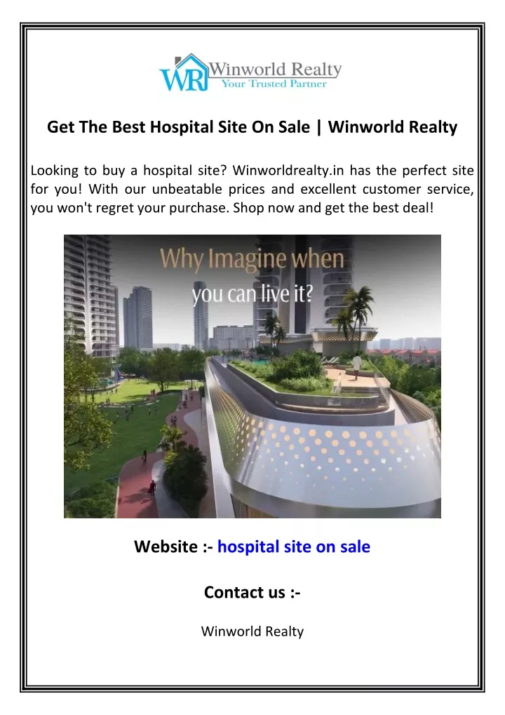 get the best hospital site on sale winworld realty