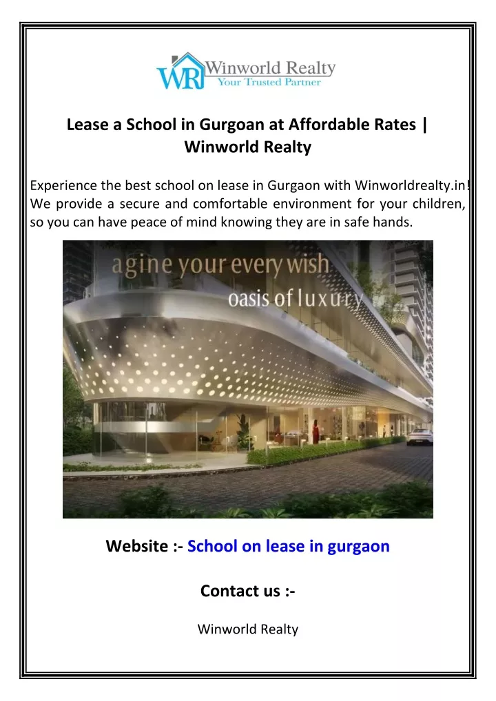 lease a school in gurgoan at affordable rates