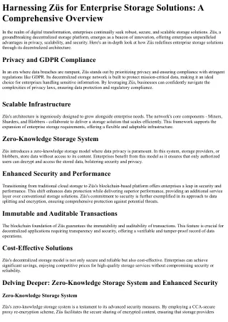 Harnessing Züs for Enterprise Storage Solutions: A Comprehensive Overview