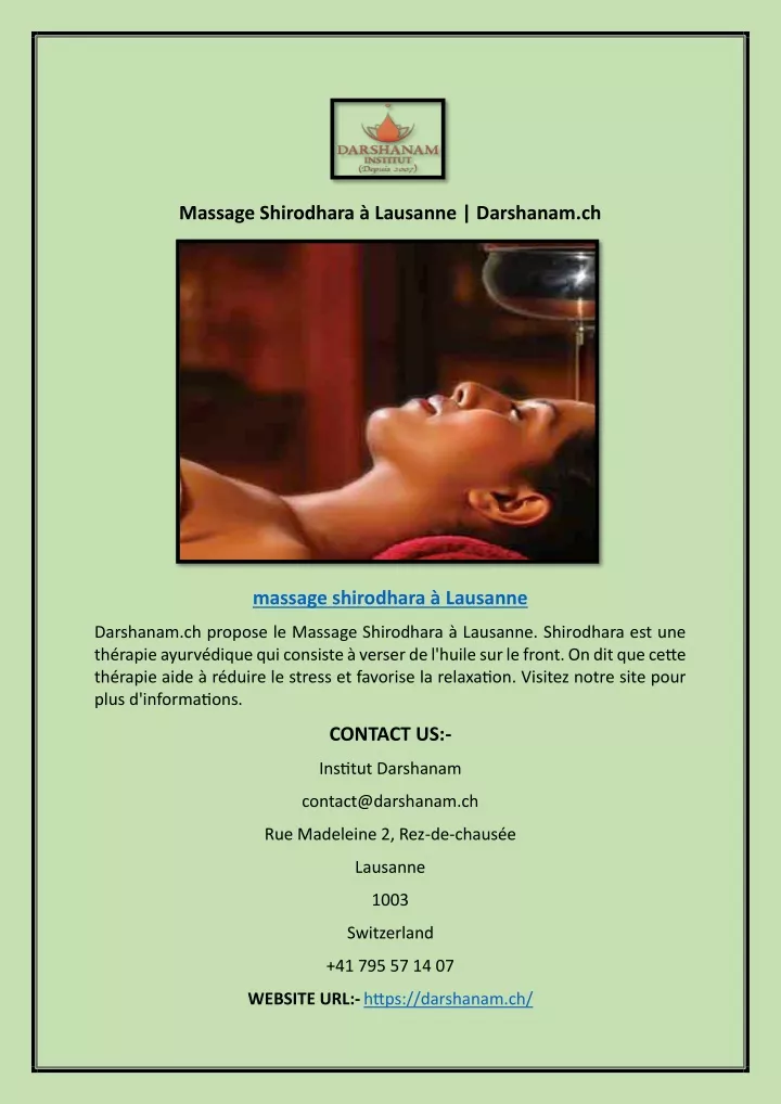 massage shirodhara lausanne darshanam ch