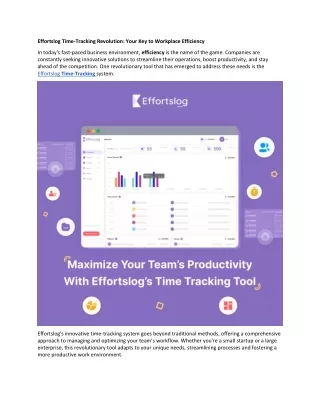 Effortslog Time-Tracking Revolution: Your Key to Workplace Efficiency