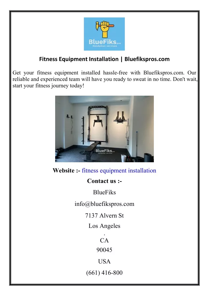 fitness equipment installation bluefikspros com
